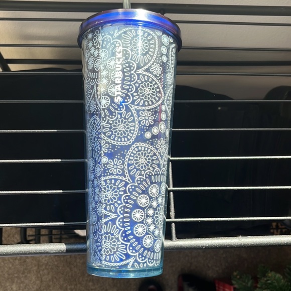 Starbucks Other - Starbucks Blue and White Paisley Floral Tumbler w/Straw 2019 HTF